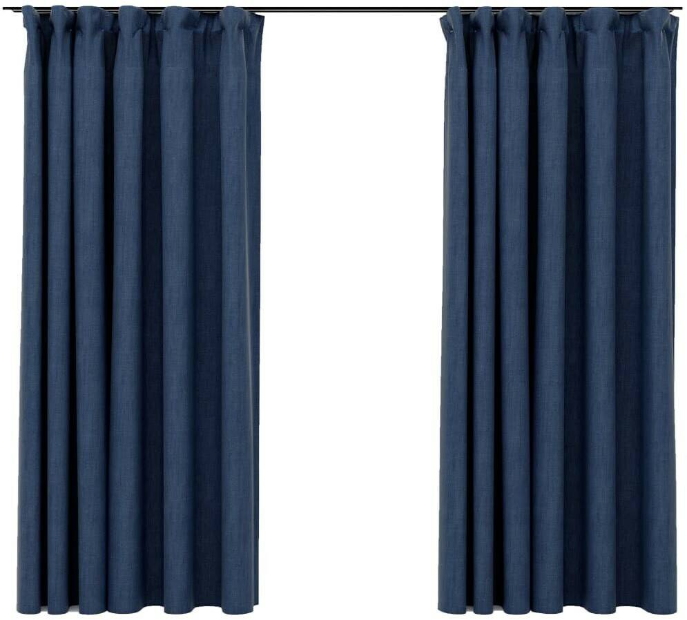 vidaXL Blackout curtains hooks linen look 2 pieces blue 140x175 cm (321180) Tende per interni